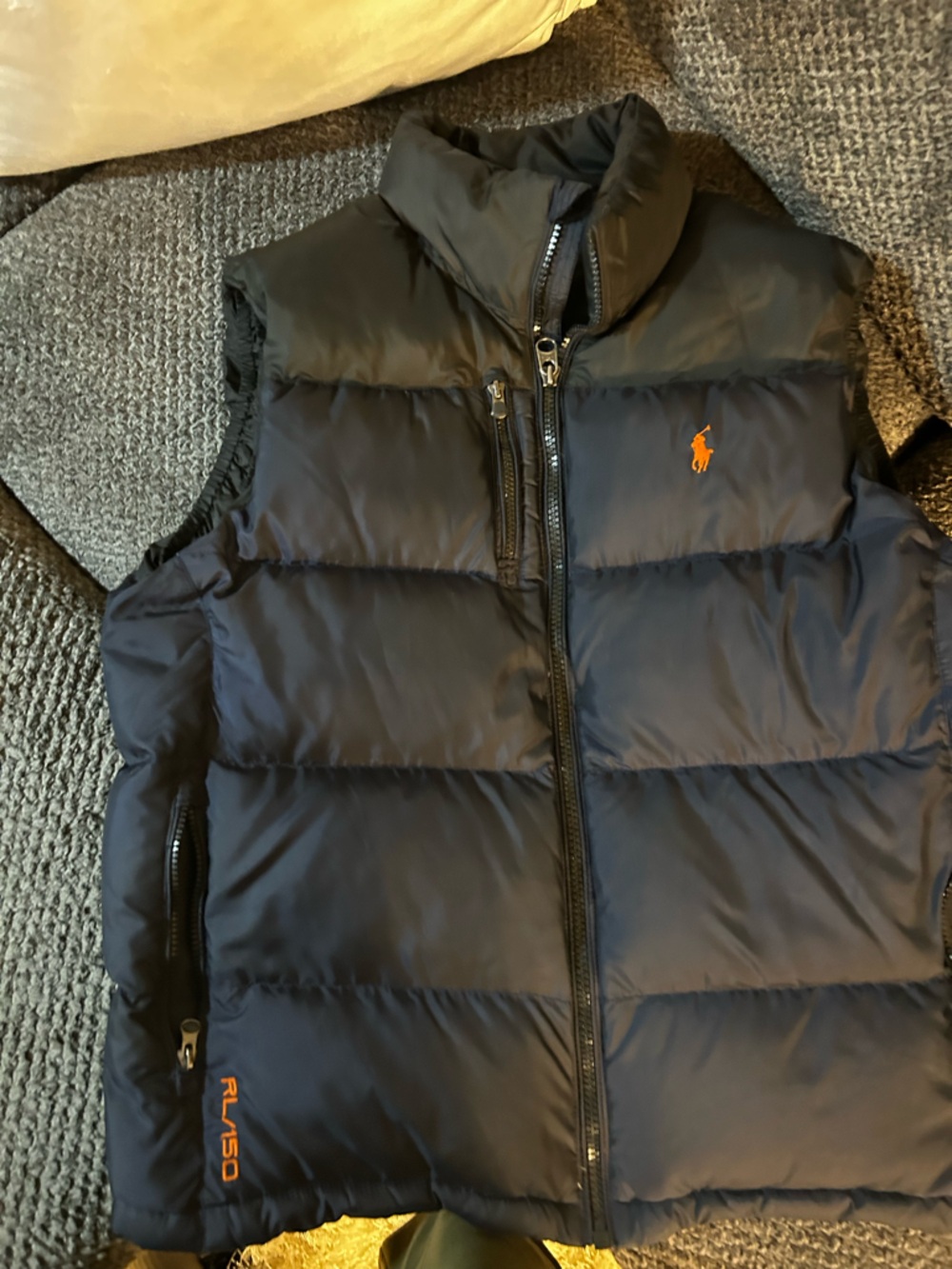 Polo by Ralph Lauren Navy Puffer Vest with Orange Accents